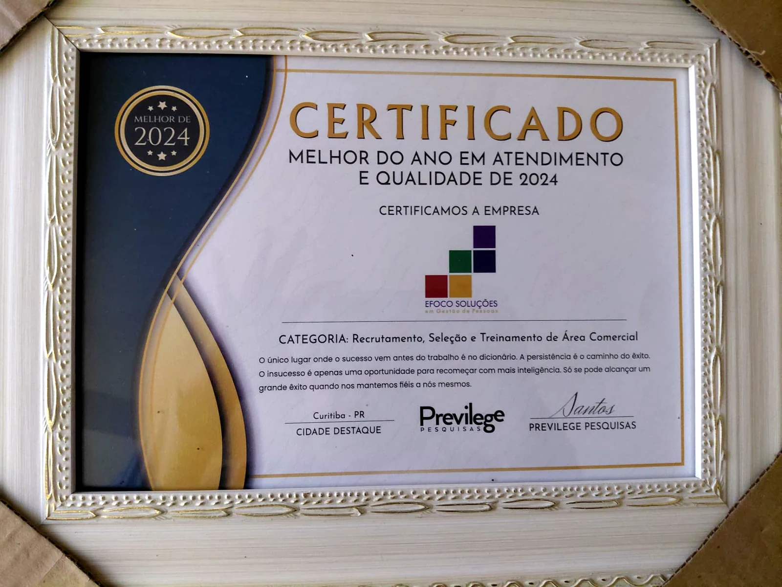 Certificado Previlege Pesquisas 2024